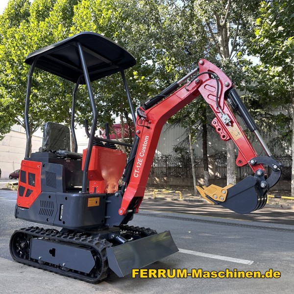 Preview: Minibagger kaufen - CT-12E rot mit Tieflöffel und Böschungslöffel II