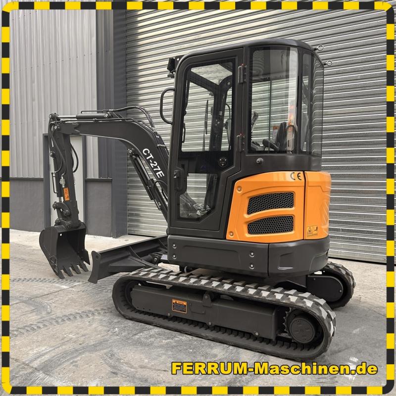 Minibagger kaufen - CT-27E orange/schwarz mit Tieflöffel und Böschungslöffel